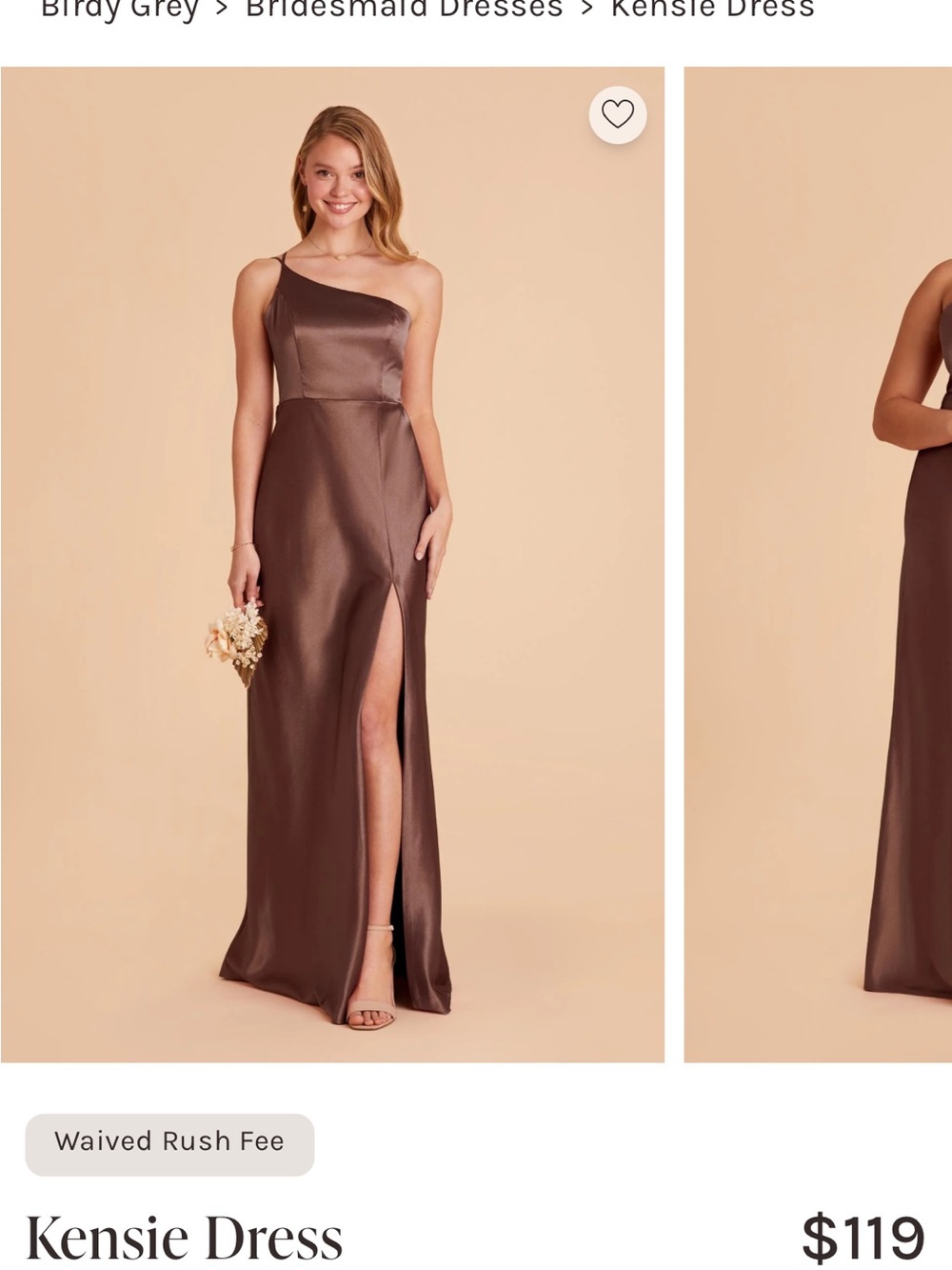 Birdy Grey Kenzie One-Shoulder Satin Gown in Chocolate
